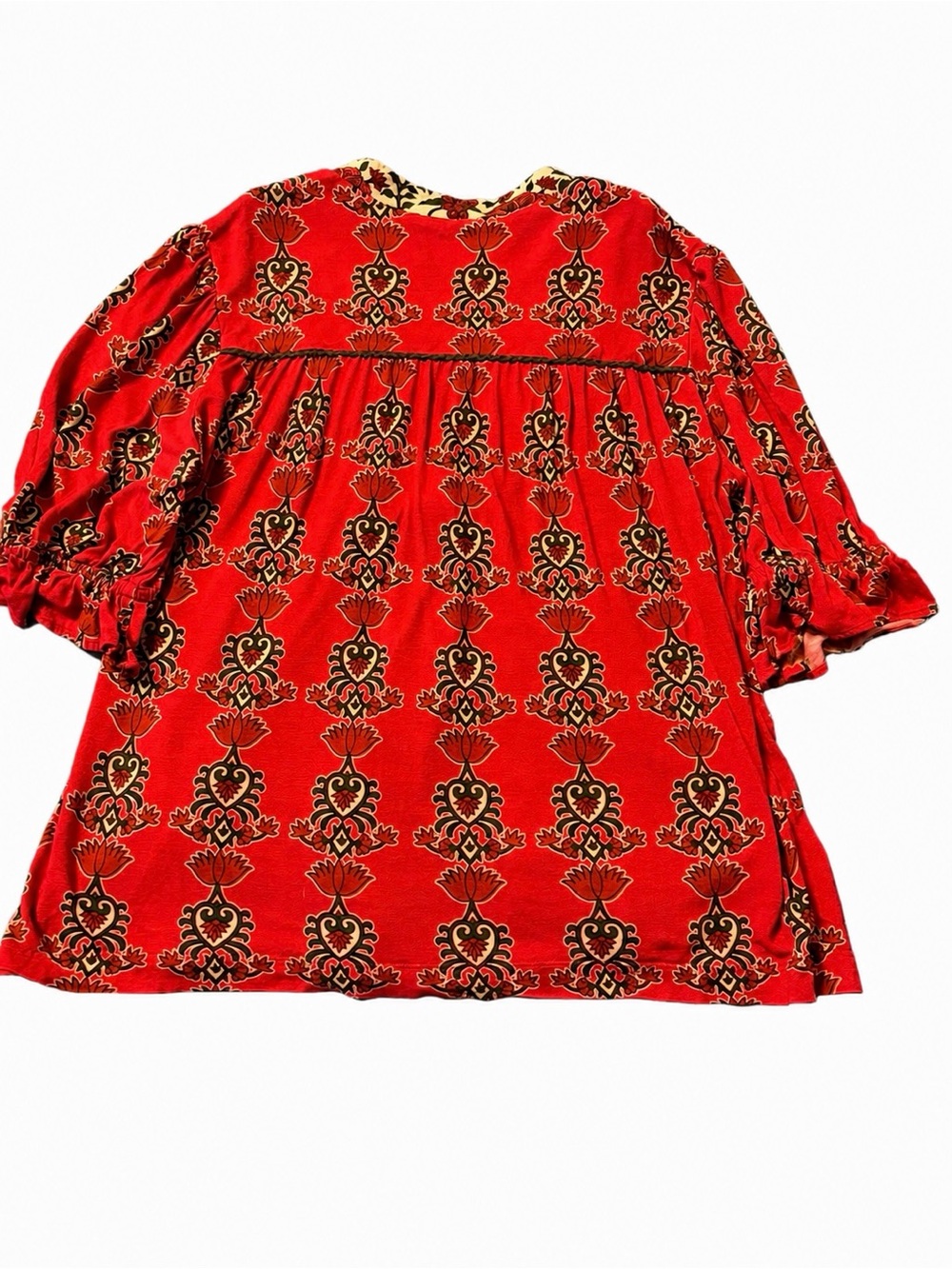 Anthropologie Bl^nk London Stephanie Floral V-Neck Peasant Top Red/Beige Small - Picture 7 of 7